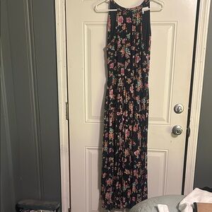 Emma & Michele Black Maxi Dress with Pink Floral Print